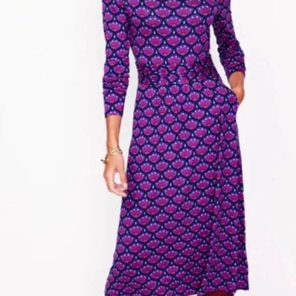 Boden Regal Purple Amelie Lotus Stamp Long Sleeve Midi Dress – Size 14 - Picture 2 of 7